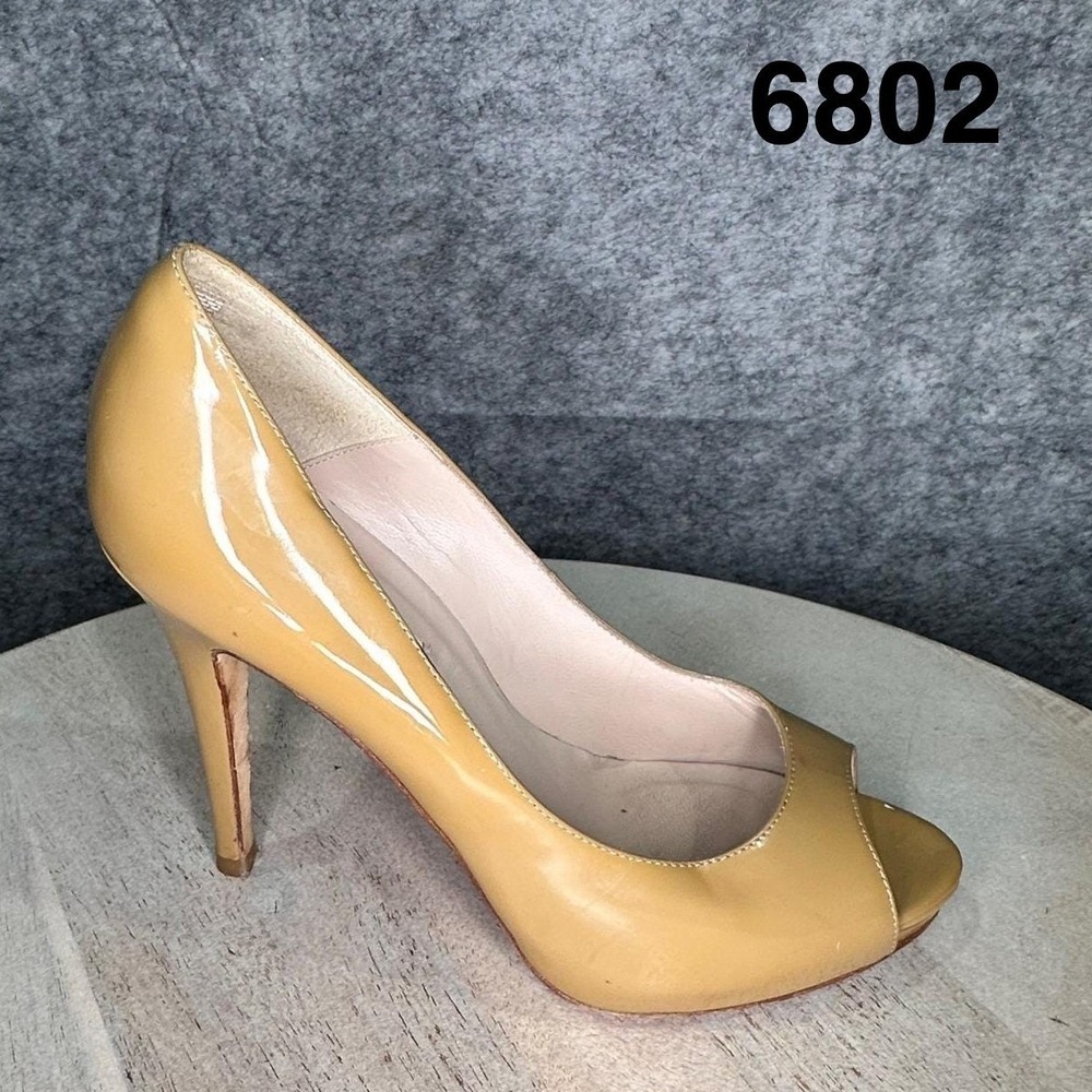 LK Bennett Patent Leather Peep Toe High Heel Pump Camel Womens Size 39 EU 8.5